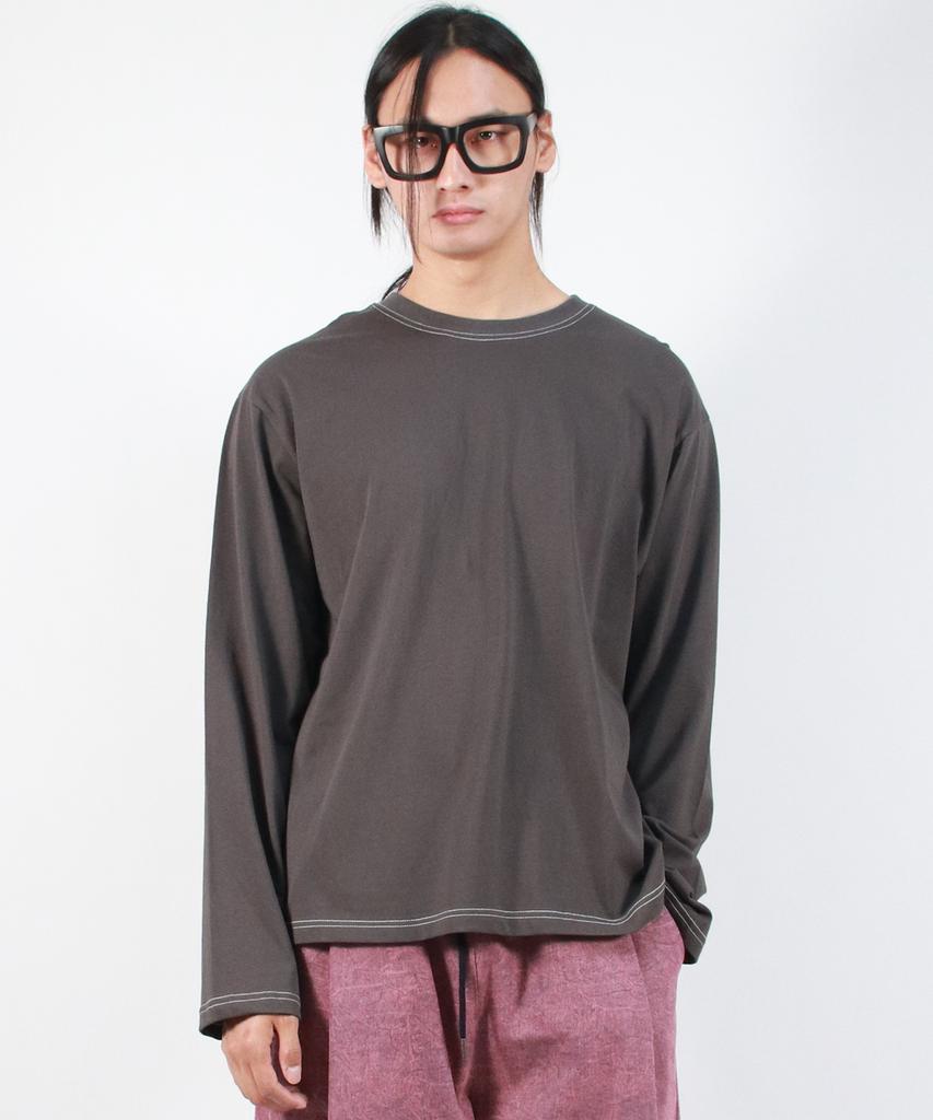 Deumakeu M Outstitch Loose Fit Long Sleeve Tee - Charcoal