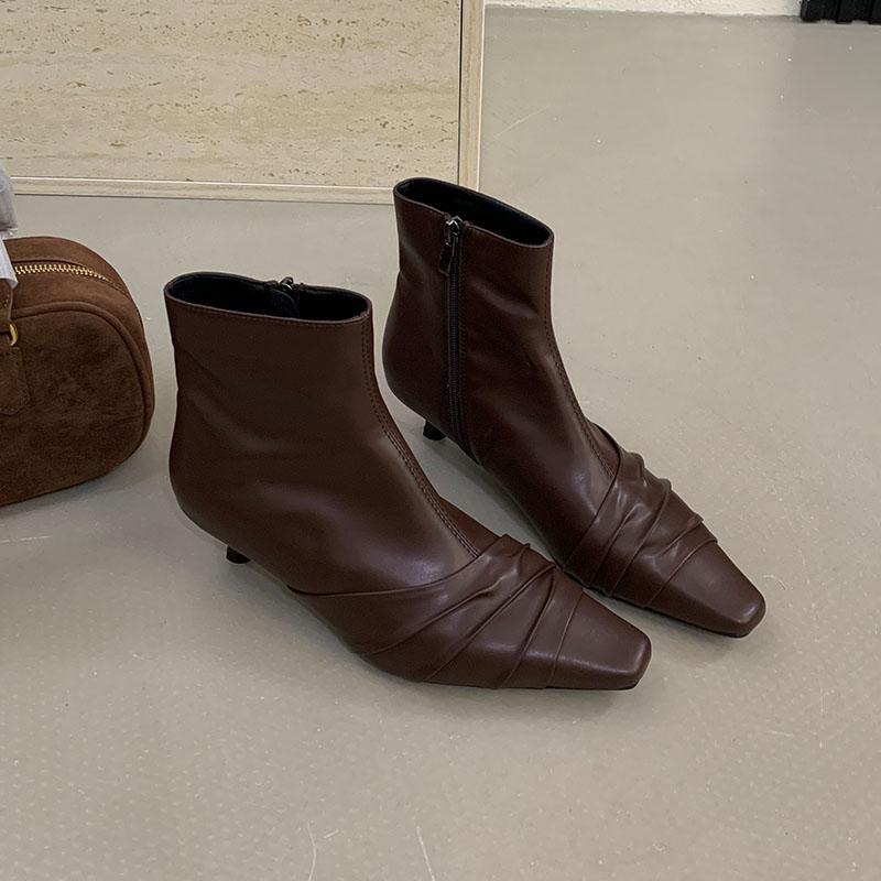 Fashion Fashion Low Heel Women Ankle Stretch Boots Zippers Shoes Pointed Toe Ladies Short Boots Shoes Female Pumps Footwear