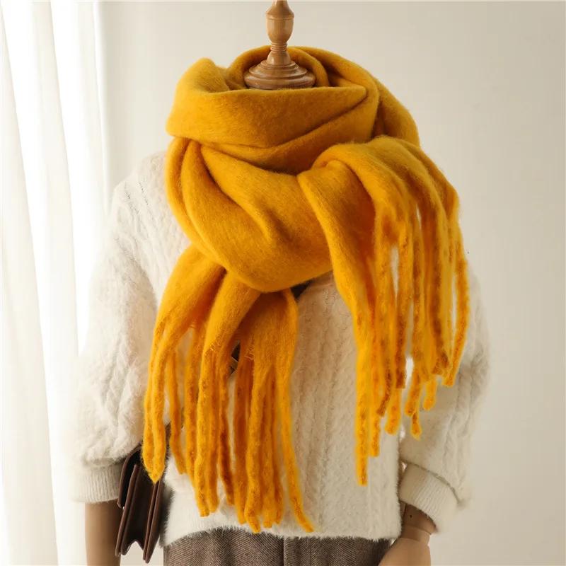 Women Solid Scarf Tassel Wrap Warm Shawl Thickening Neckerchief Fashion Soft Scarves For Europe America Autumn Winter 240cmX38cm