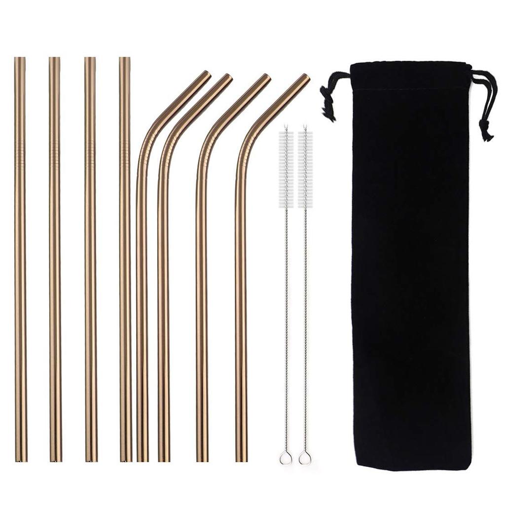 8pc Metal Straw Set Reusable 215mm Straw 304 Stainless Steel Drinking Straw with Brush Eco-Friendly Pink Straw For Mugs