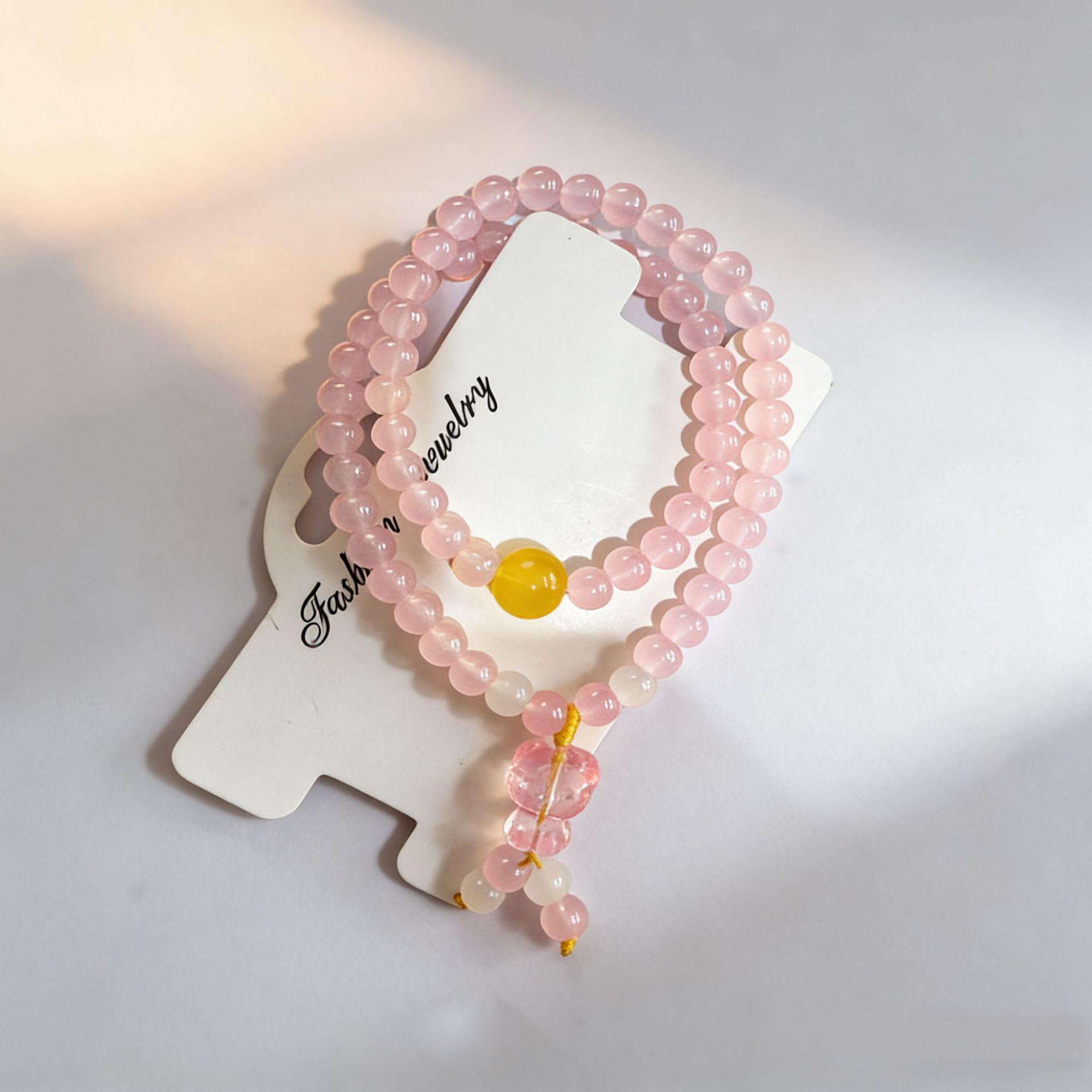 

Vibrant Pink Crystal Double Circle & Butterfly Bracelet for Women - Fresh, Sweet Gift for Best Friends