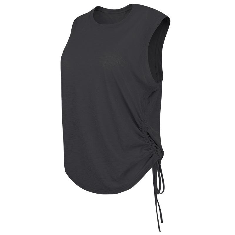 

Повседневный топ без рукавов на кулиске для йоги - Легкая летняя накидка для фитнеса для бега и тренировок. XL чёрный