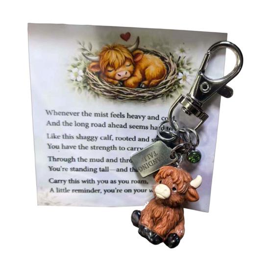 Schlüsselanhänger Anhänger Hochlandrind Schlüsselanhänger 3D Kälbchen Anhänger Schlüsselring mit Geburtsstein Leichtes Inspirierendes Accessoire