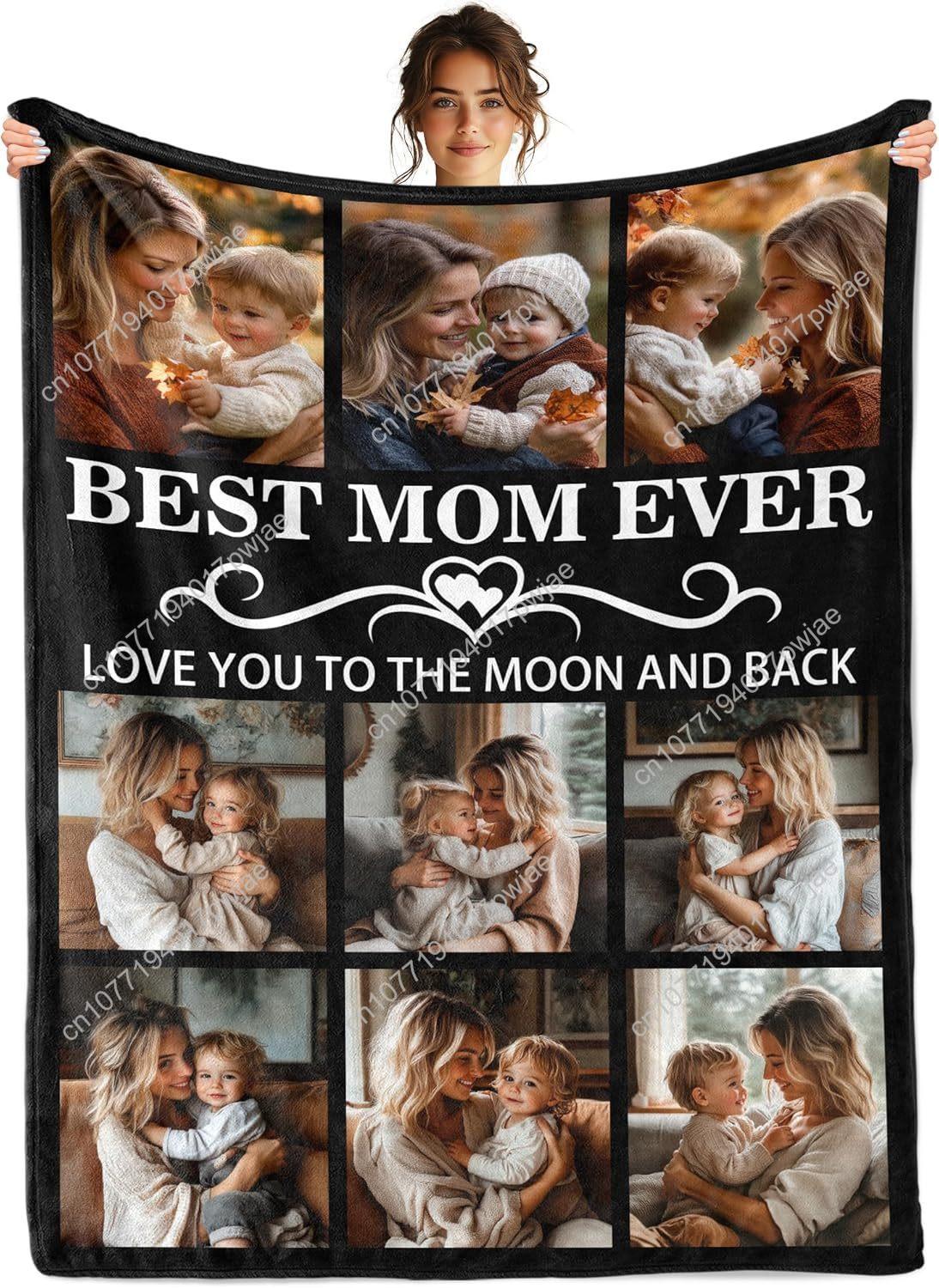 Personalized Mother s Day Blanket Gifts for Mom from Daughter Son, Best Mom Ever Custom Blanket with Pictures Text, Personalized 75X95CM