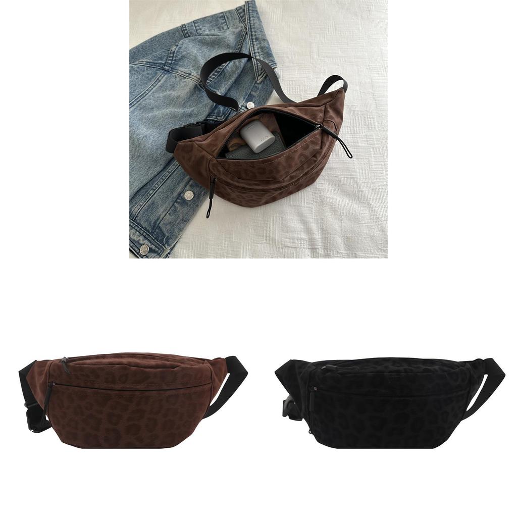 Neznačková Sametová Crossbody Taška s Leopardím Vzorem Velká Kapacita Pro Neformální Denní Použití
