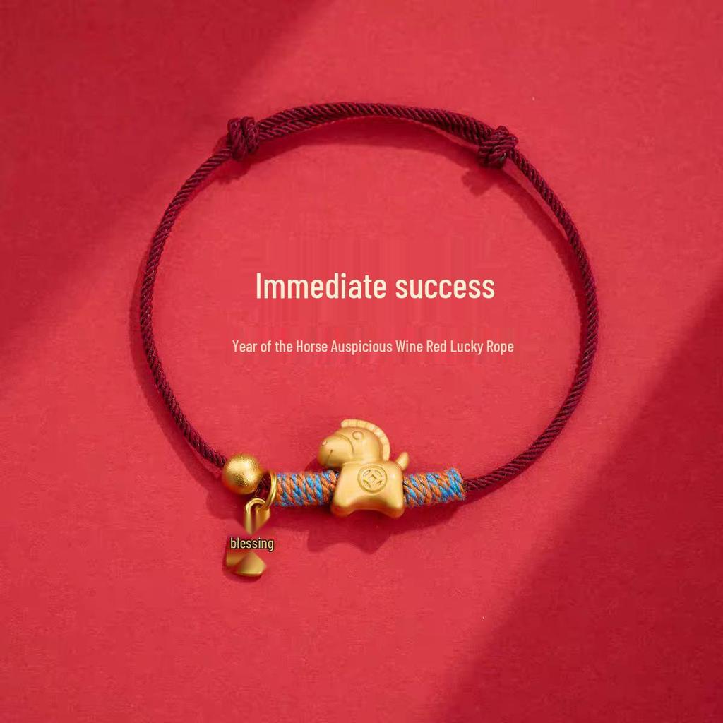 Golden Horse Zodiac Red String Bracelet for Men & Women - Hand-woven Fortune Charm