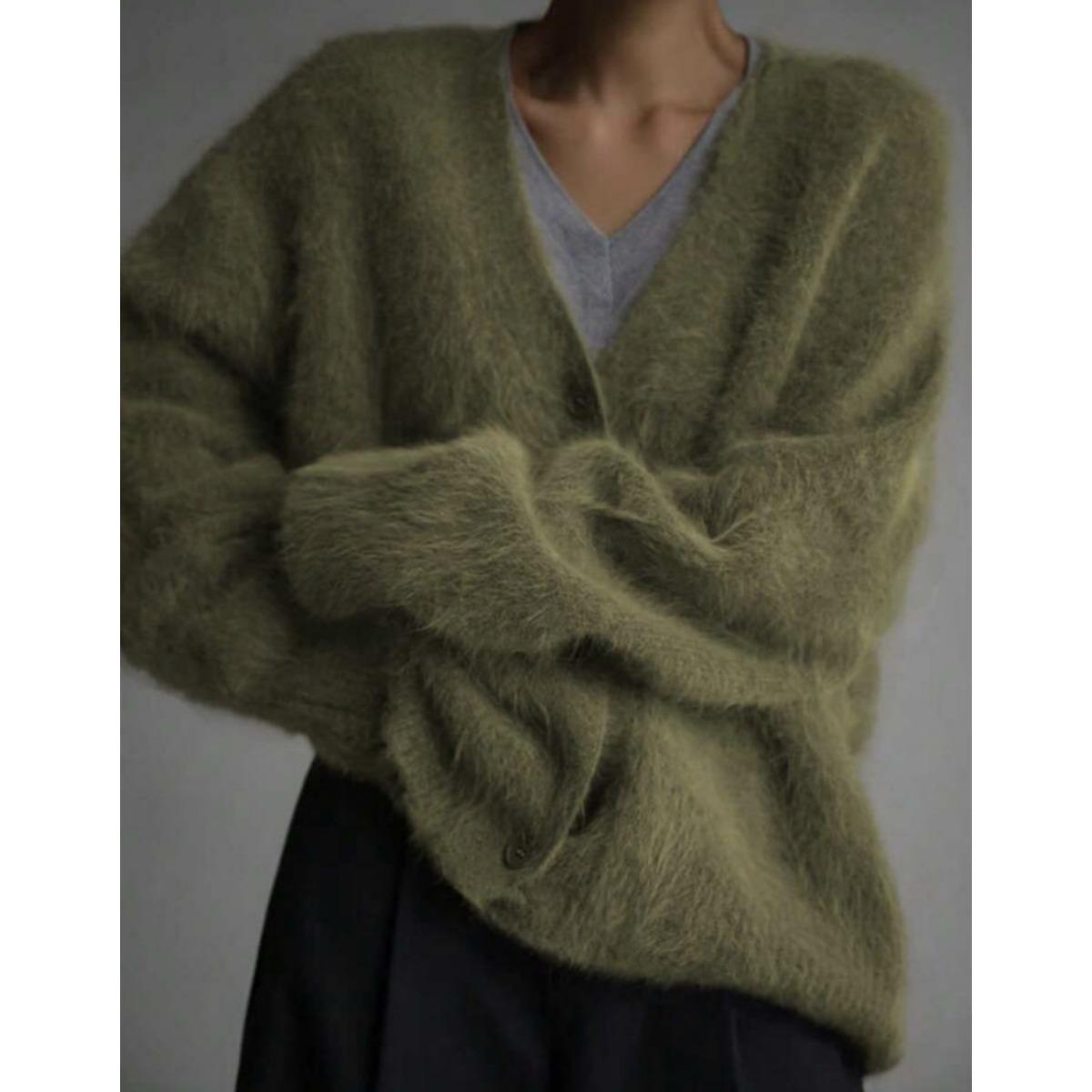 

XS-3XL Весняно-осінній кардиган з штучного хутра норки Жіночий повсякденний вільний светр-куртка М який трикотажний светр з довгим рукавом для жінок XXXL армія зелений колір