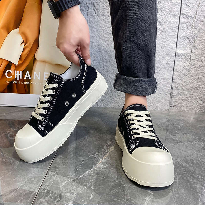 American Black and White Thick Baseplate Shoes Women's Spring and Autumn New Big Head Canvas Shoes Heightening Casual Shoes