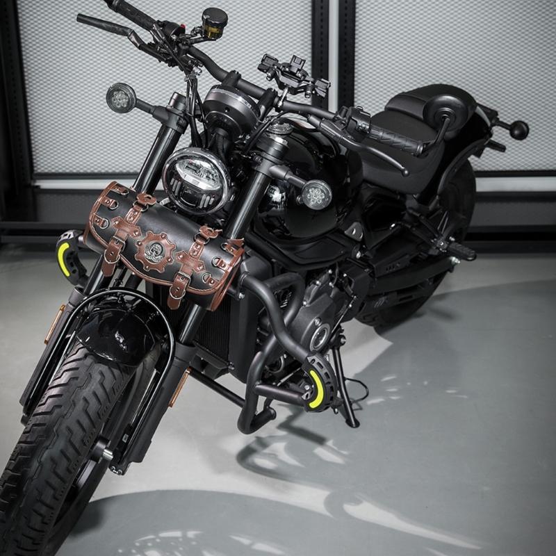 Motorcycle Saddlebag Front Handlebar Bag PU Leather Sissybar Storage Pouches Suitable for Tools&Essential, Daily Commute