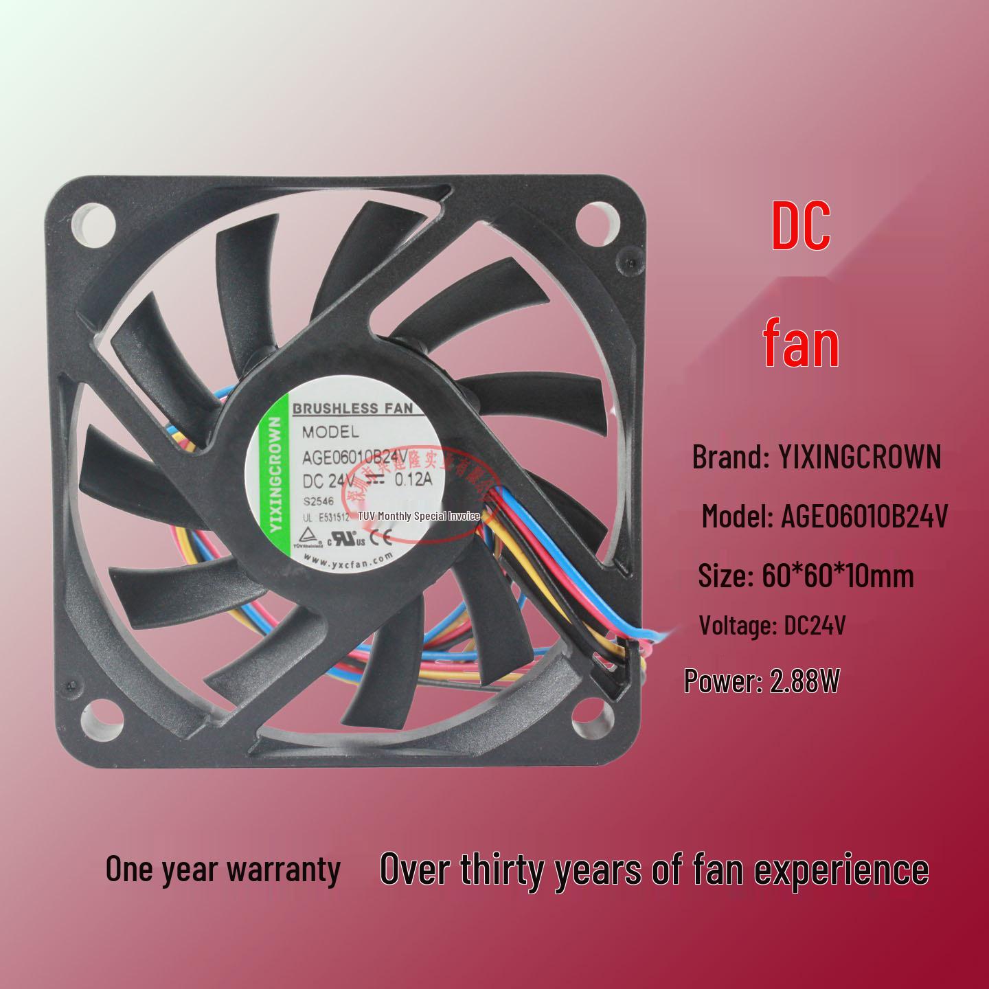 YiXingCROWN DC24V Cooling Fan, 4900 RPM (Model AGE06010B24V)