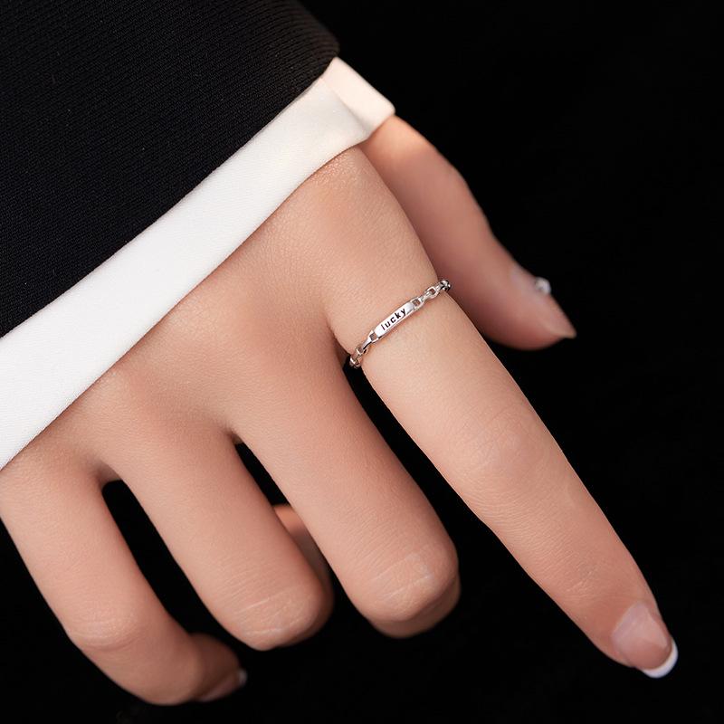 Banyan Tree S925 Silver Open Buckle Ring with English Letter Design for Women