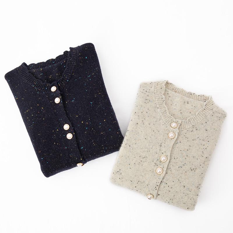 Women's Sweet Style Dot Yarn Round Neck Cashmere Cardigan with Lace Trim