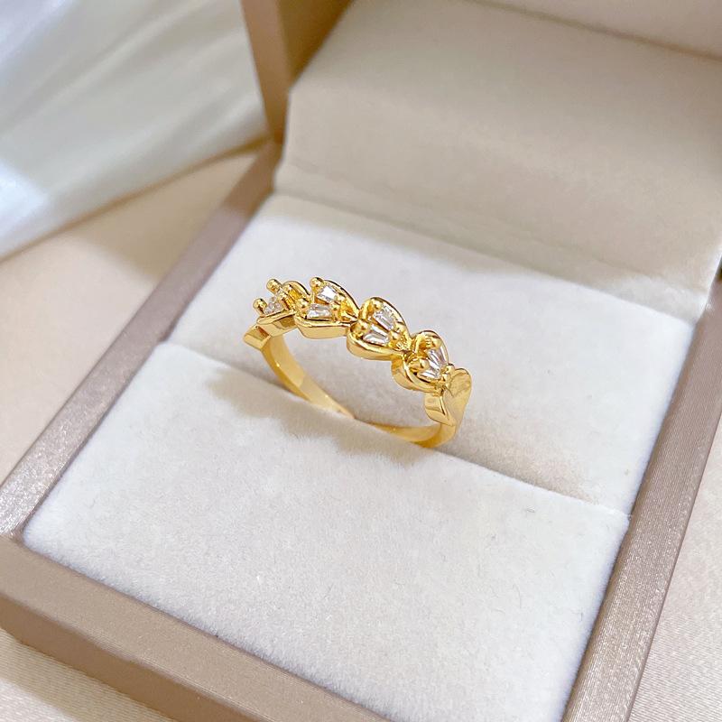 Real Gold Love Double Row Full Diamond Ring Opening Adjustable Simple Jewelry Japanese Ring Couple Ring