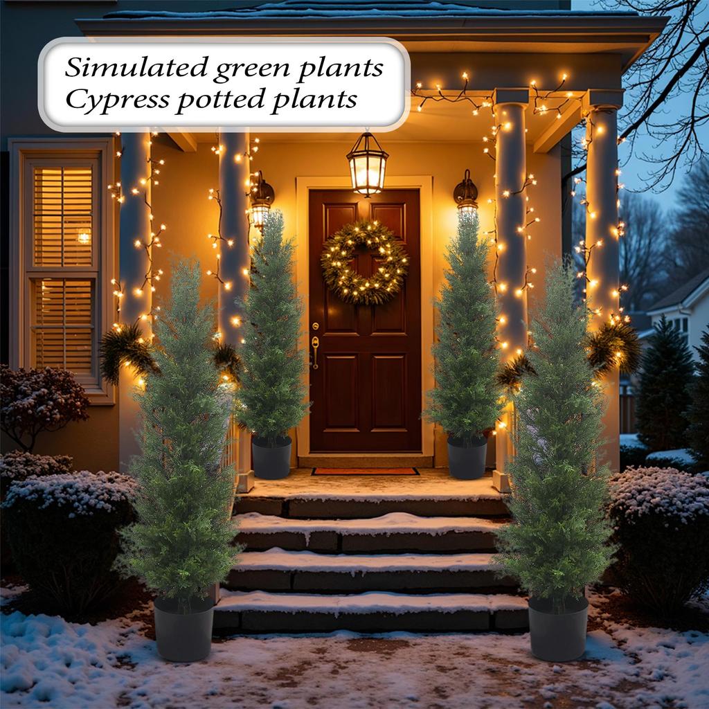 3FT Real Cedar Topiary Trees For Front Porch Decor, Artificial Shrubs Faux Plants