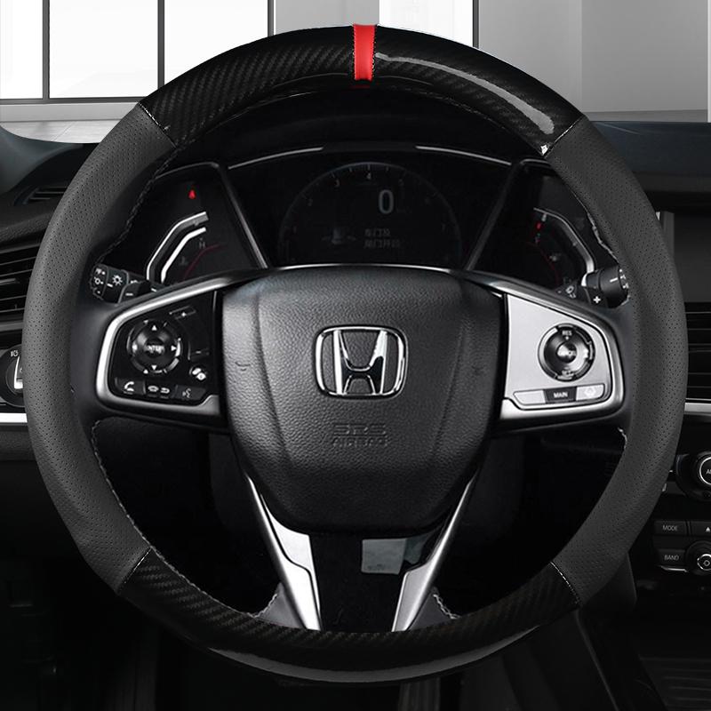 For Honda Civic 2016 2017 2018 2019 2020 2021 2022 10th Carbon Fiber+Suede Cow Leather Car Steering Wheel Cover Auto Accessories