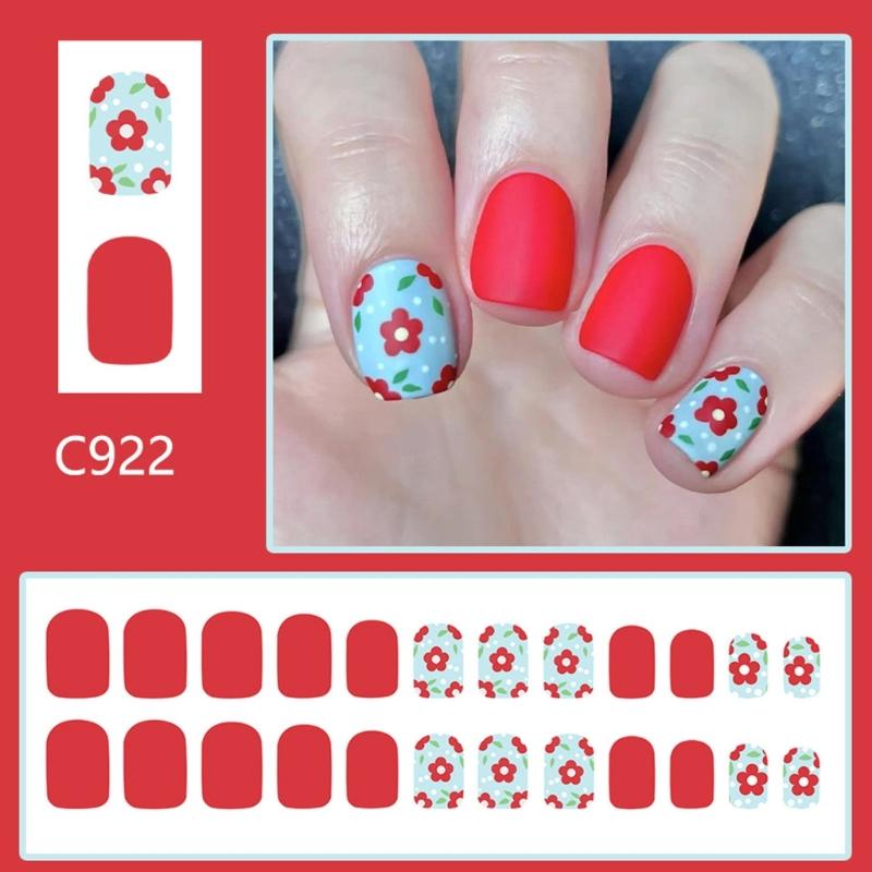 Square Press On Nail Flower Fake Nail Glues On Nail Artificial Acrylic Nail 12 Size 24pcs Stick On Nail for Women Girls