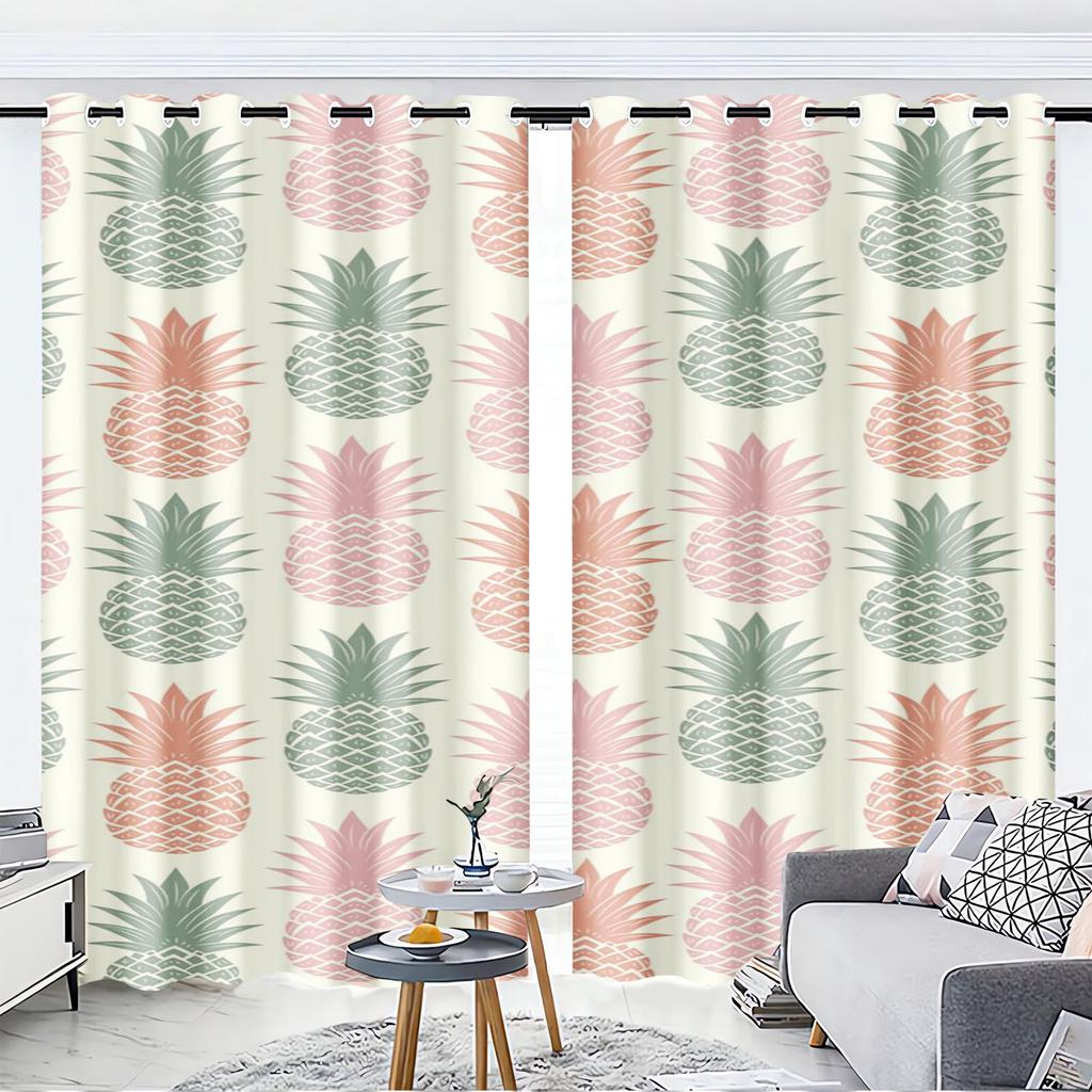 Pineapple Cartoon Cute Fruit Print Home Style Decoration Polyester Window Children Bedroom Living Room Curtain With Darkening Perfect For Great