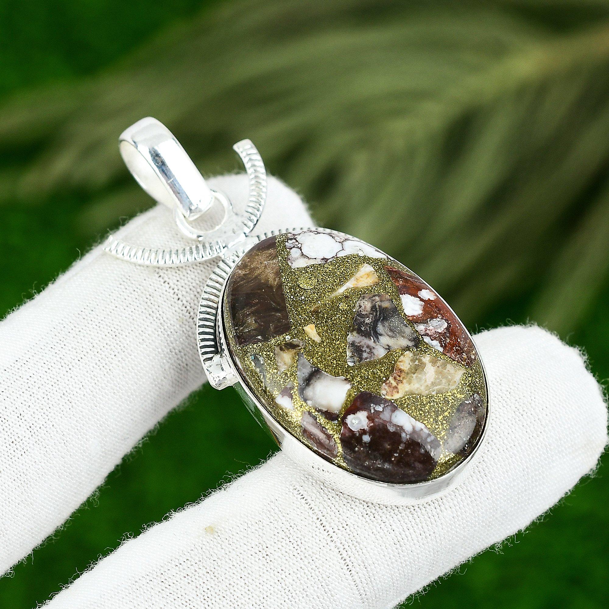 

Copper Coconut Jasper Gemstone Art Deco Bezel Sister Pendant 925 Sterling Silver