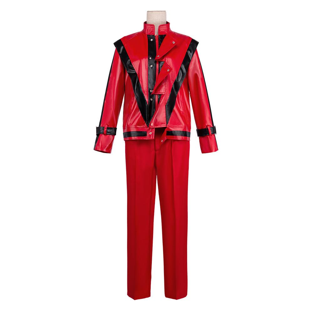 Michael Jackson Cosplay Costume Red Leather Jacket And Pants For Stage Performers