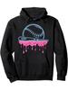 Men's Baseball Ice Cream Drop Sweater, Black with Pink Drops and Blue Baseball Bat Logo, Ultra-Soft Blend Pullover, Kangaroo Pocke