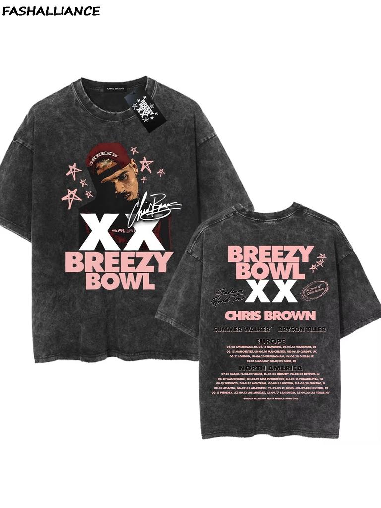 T-shirt Chris Brown Tag Breezy Bowl XX Tour T-shirt Oversize Lavata Vintage Cotone Hiphop Streetwear CB