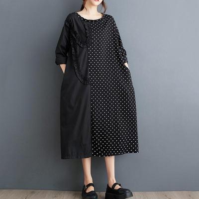 Long Sleeve Plus Size Vintage Dot New In Dresses for Women Casual Loose Spring Autumn Dress