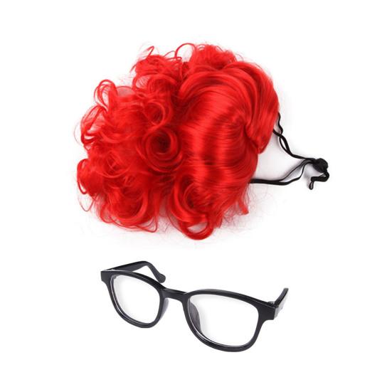 1 Set Cat Wig And Glasses Funny Pet Costume Adjustable Pet Wig Big Hair Photo Prop Outfit for Cats And Small Dogs Holiday Party Cosplay