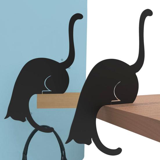 Storage Rack Hanger Hook Strong Load-bearing Easy To Install Cat Shaped Decorative Wall Door Wooden Hook Key Hanger