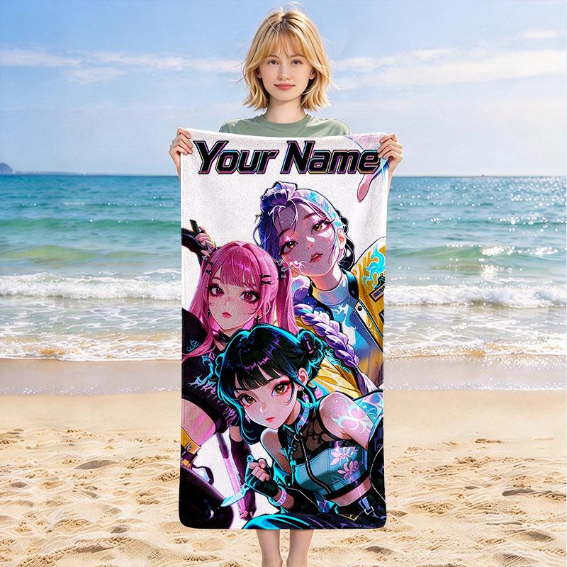 Custom Name Cyberpunk Anime Stylish Digital Printing Beach Towel Quick‑Drying Absorbent Blanket for Beach Pool Gym Travel