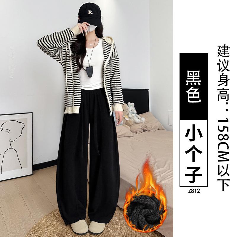 Fleece pants 2025 autumn and winter women's thickened corduroy scimitar pants small high waist and thin casual wide-leg trousers
