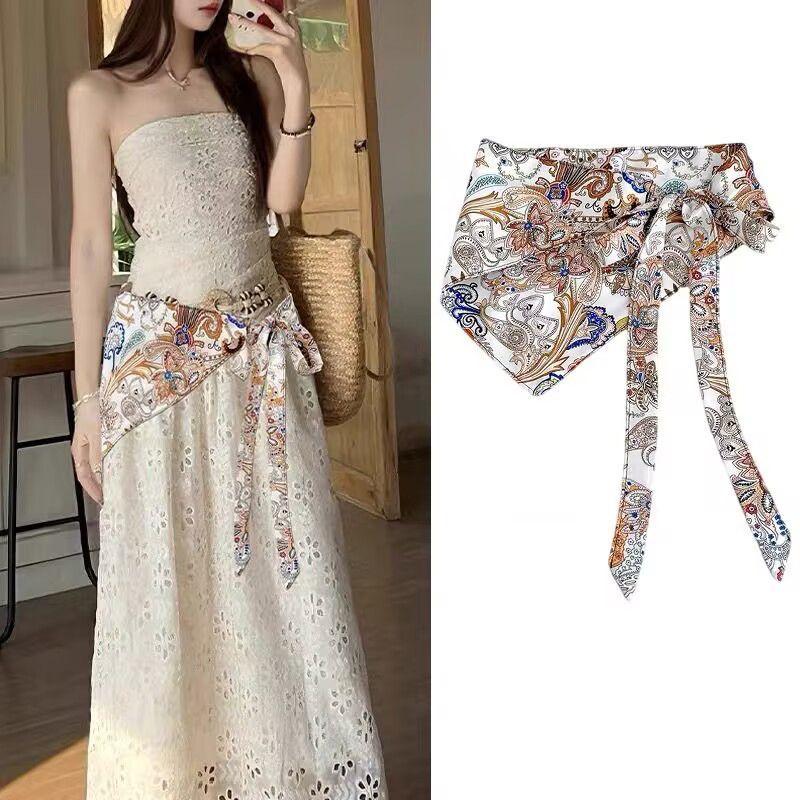 

2025 Beige Paisley Skirt Scarf | Printed Layering Overlay | Midi Dress Accent style 1