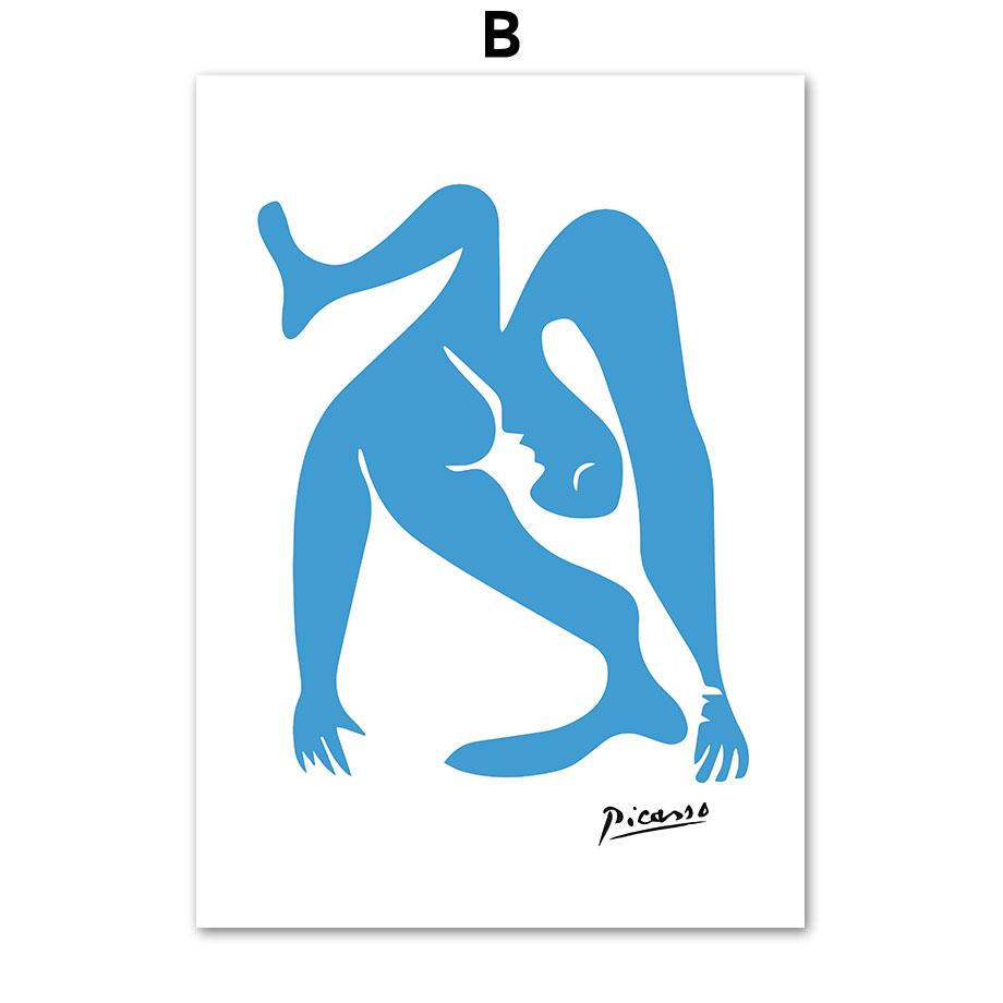 Toile d'art mural avec ligne Matisse Picasso bleue, feuilles de fleurs, peinture, affiches et imprimés nordiques, images murales pour décor de salon