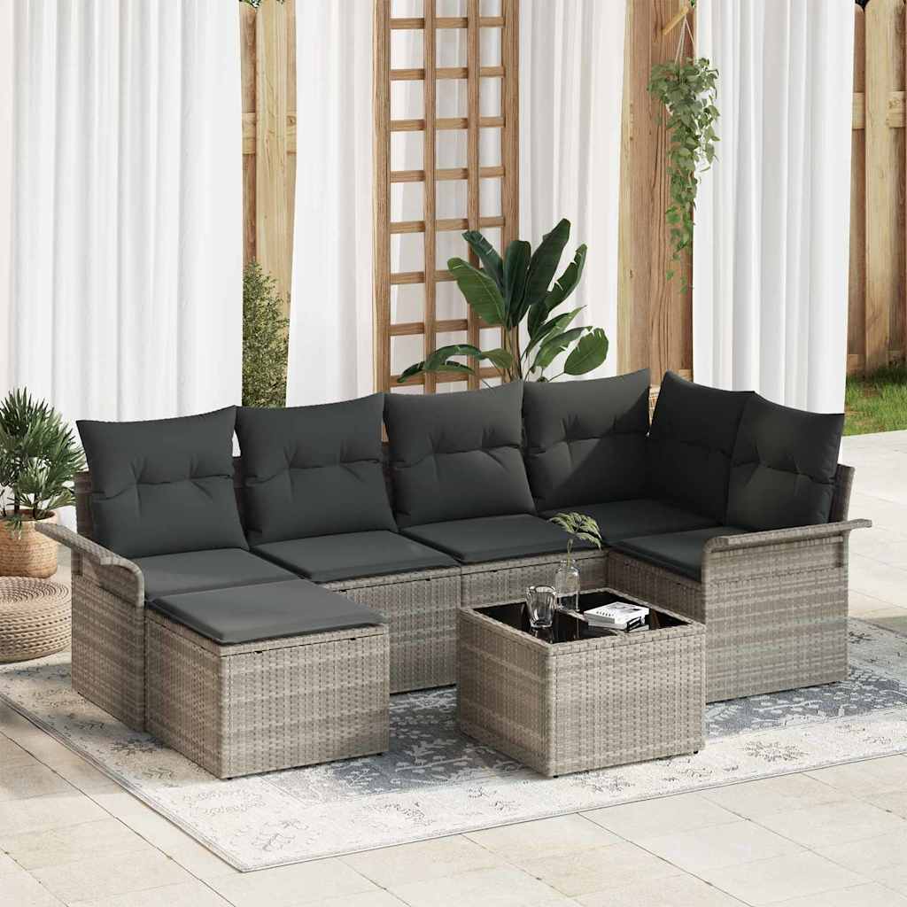 Garden Sofa Set with Cushions 7 Pcs Light Grey Poly Rattan