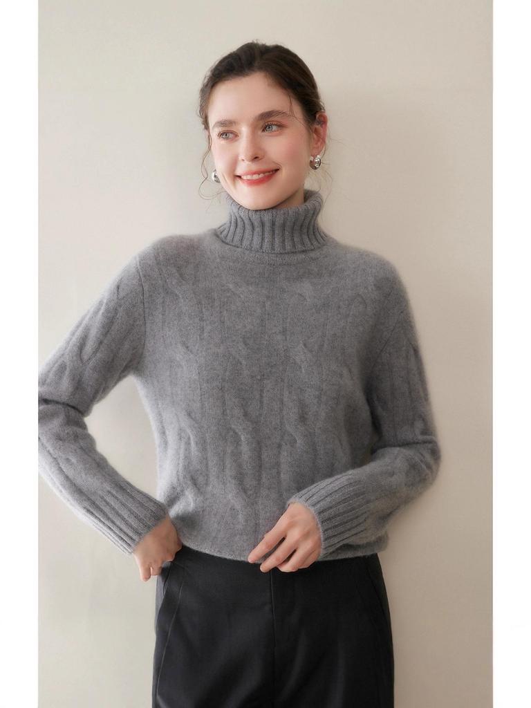 Three-Strand Thickened Women's Cashmere High Neck Cable Knit Sweater