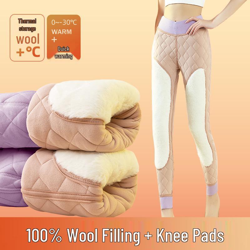 Women's High-Waisted Wool & Fleece-Lined Warm Winter Pants, Plus Size, Thickened Base Layer
