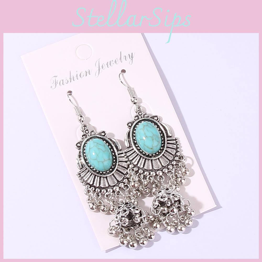 Ethnic Style Alloy Dangle Earrings Featuring Peacock Blue Finish For Ladies