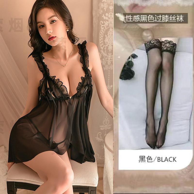 Sexy underwear sexy pajamas female seduction chest split hollow suspender perspective nightdress
