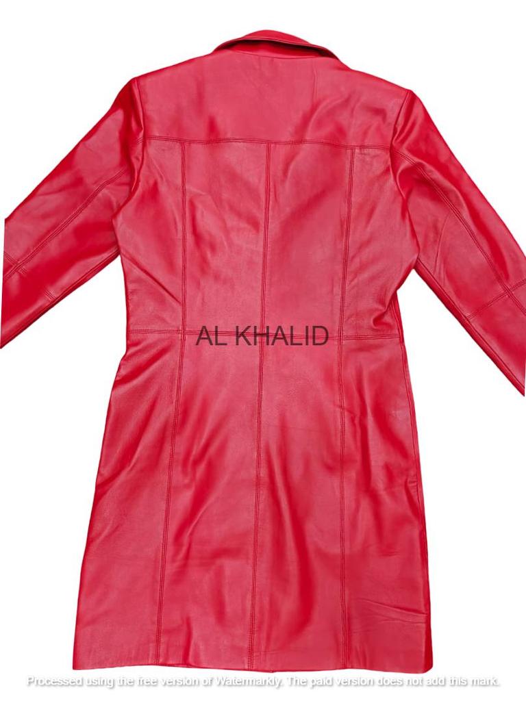 Czerwony Ręcznie Robiony Skórzany Płaszcz Trenczowy Damski z Jagnięcej Skóry Nappa