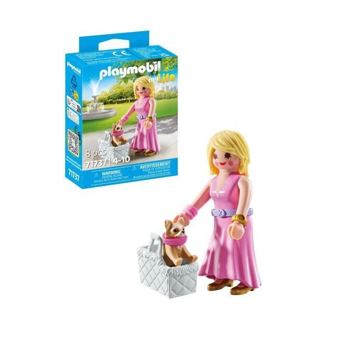 PLAYMOBIL 71737 Dame Avec Chihuahua Et Le Panier Pour Le Transport, My Life, 8 Pièces, Dès 4 Ans