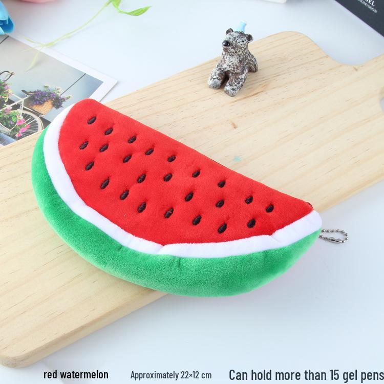 

Creative Watermelon Plush Pencil & Makeup Bag - Cute Stationery Pouch for Women and Students