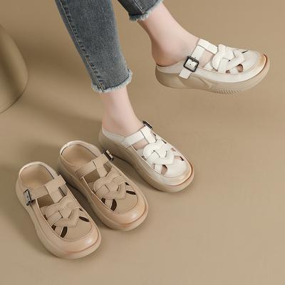 Baotou kapcie damskie moda wysokiej klasy styl ze spódnicami lato nowe skórzane półklapki chłodne kapcie