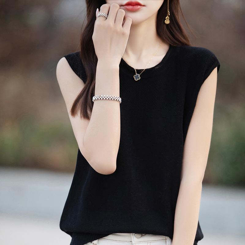 

Летний Новый Хлопковый Топ на Бретелях с Полым Дизайном, Базовая Футболка, Сексуальный Модный Свободный Топ без Рукавов для Женщин XXL чёрный