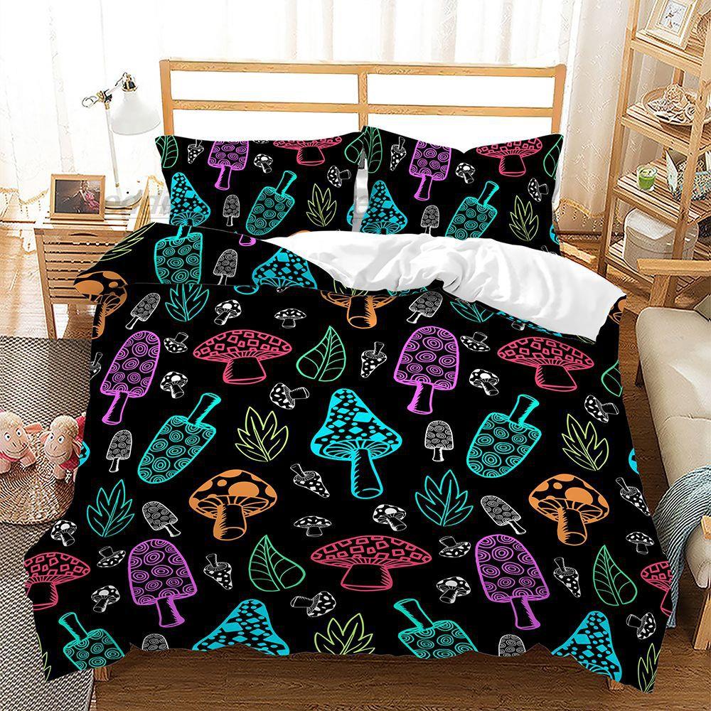 Rainbow Star Mushroom Bedding Set Single Twin Full Queen King Size Bed Set Aldult Kid Bedroom 3D Print Anime Bed Sheet Set