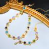 2PCS Colorful Zircon Necklaces Bracelets Sets Fashion Exquisite Flower Stainless Steel Jewelry For Women Daily Party Accessories