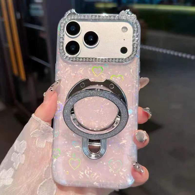

Heart & Cat Ear Shell Pattern Phone Case for iPhone 17 Pro Max/16/15/12/11 with Stand 16