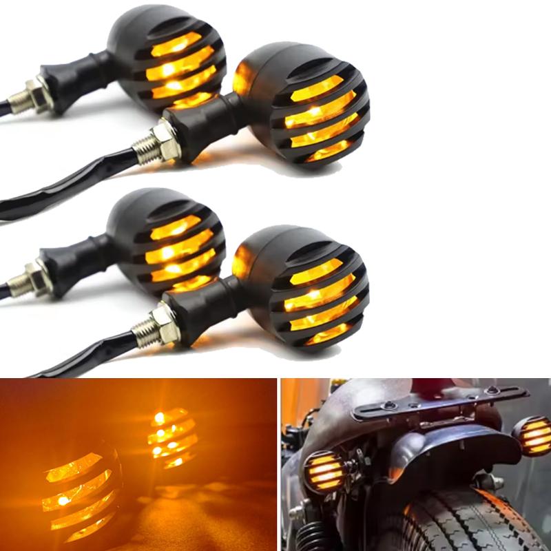 Motorcycle Plastic Turn Signal DRL Retro LED Black Grid Brake Light For Cafe Racer Bobber Chopper For Harley Sportster Yamaha
