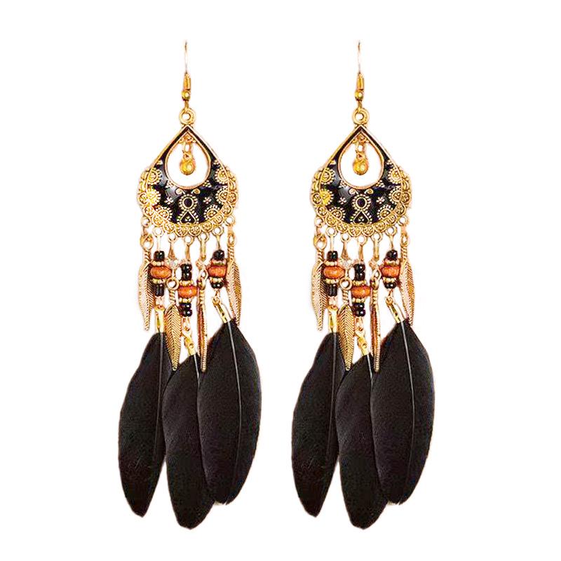 Bohemian Long Tassel Feather Earrings - Trendy Douyin-Inspired Design for Women