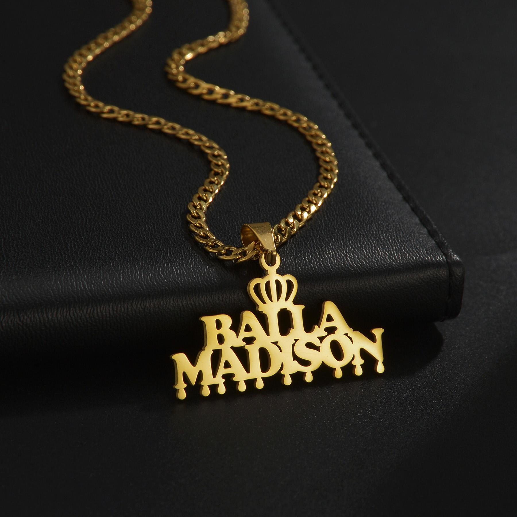 

Atoztide 50cm Personalized Custom Names Pendant Necklace Stainless Steel Gold Color Cuban Thick Chain for Men Women Jewelry Gift