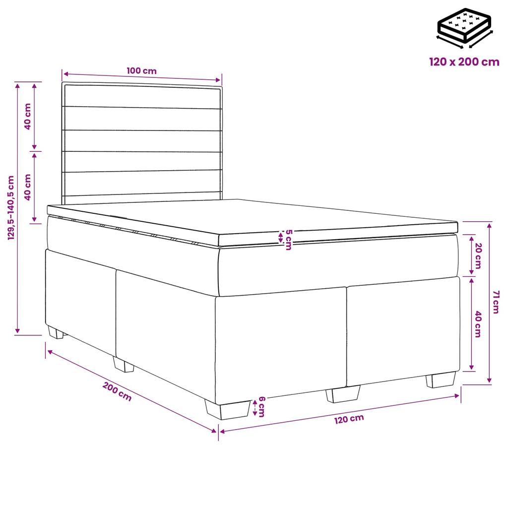 Box Spring Bed with Mattress Light Grey 120 x 200 cm Fabric