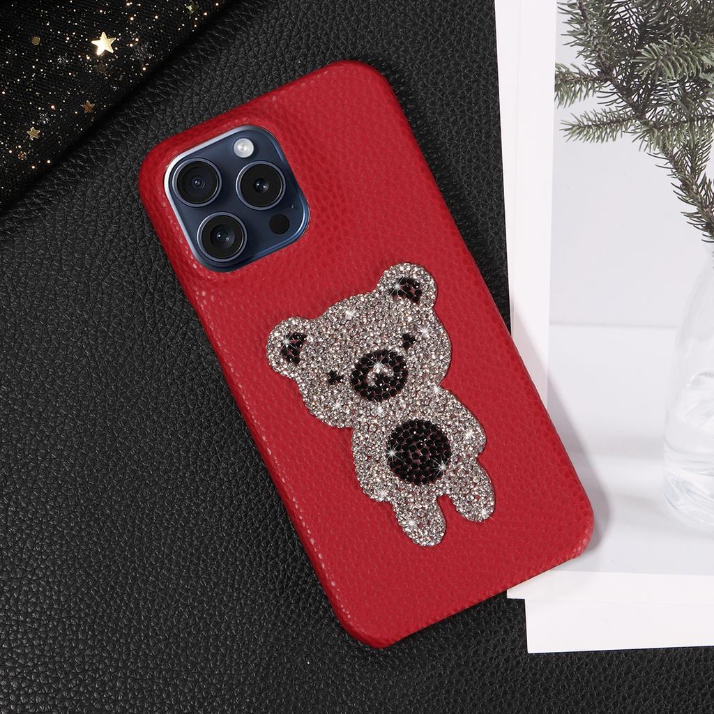 Handyhülle aus Kunstleder mit Diamant-Bärenmuster für iPhone16 15 14 13 12 11Pro Pro Max Plus X XR XS Max7 8 Serie Sturzsichere Hülle